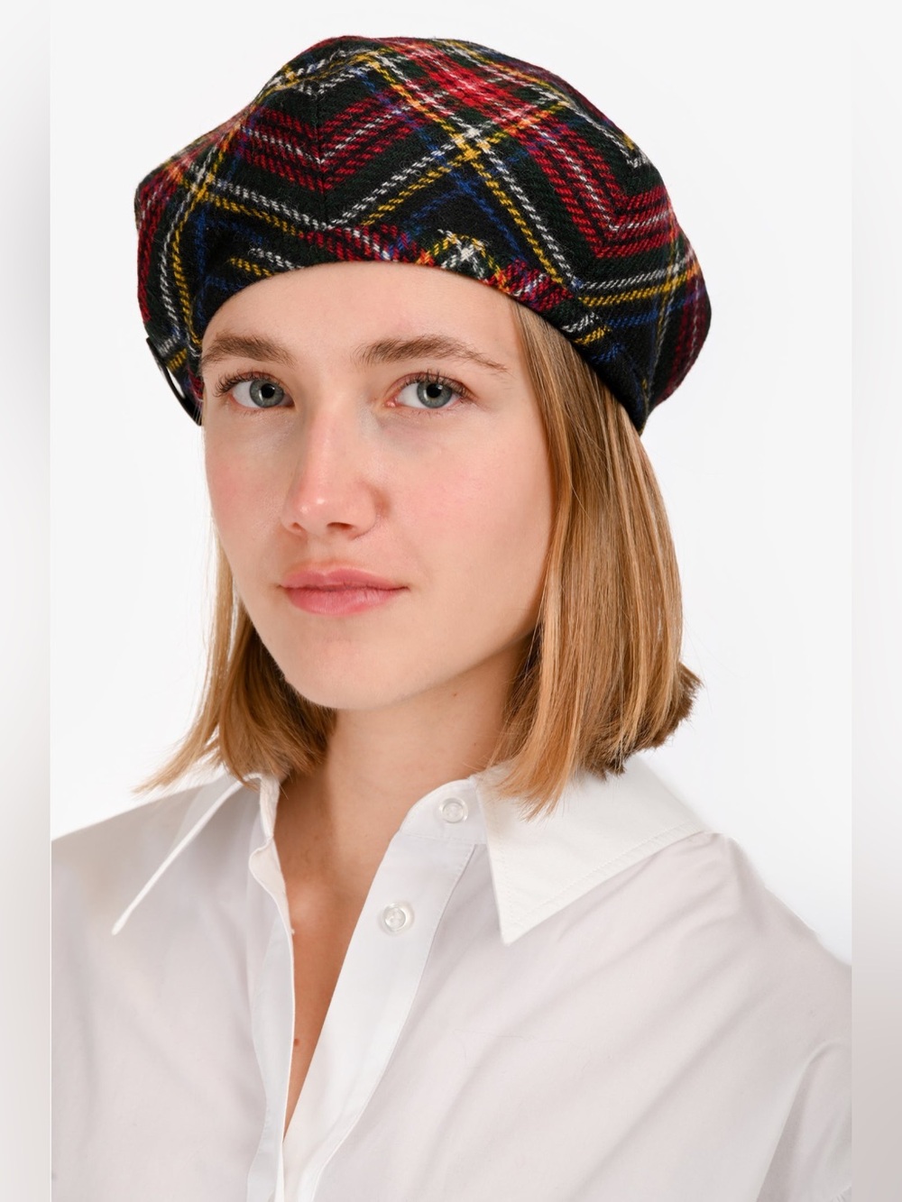 MIU MIU RED WOOL TARTAN PATTERNED BERET HAT SIZE M